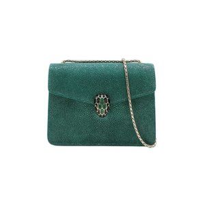 Bulgari Stingray Green Shoulder Bag with Gold Chain